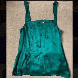 J.Crew Hunter Green silk pleated blouse:Size 0